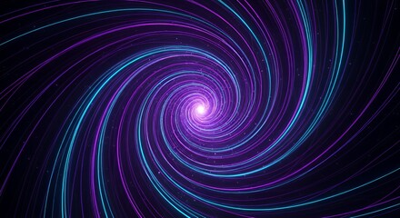 Hypnotic glowing spiral of purple and blue neon light trails on a dark background, abstract motion pattern with futuristic and cosmic vibe, perfect for technology, energy, or sci-fi themed designs.