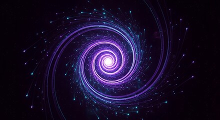 Hypnotic glowing spiral of purple and blue neon light trails on a dark background, abstract motion pattern with futuristic and cosmic vibe, perfect for technology, energy, or sci-fi themed designs.