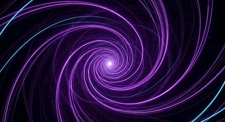 Hypnotic glowing spiral of purple and blue neon light trails on a dark background, abstract motion pattern with futuristic and cosmic vibe, perfect for technology, energy, or sci-fi themed designs.