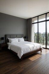 Bright Bedroom with Stylish Drum Pendant Light Fixture