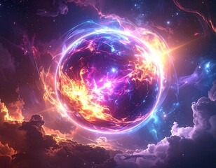 Fiery sphere in a cosmic sky