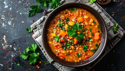 Delicious and Hearty Lentil Soup Bowl Autumnal Colors.