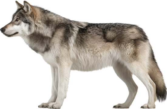  full-body wolf standing on the ground, transparent background, png clipart, wolf facing the camera