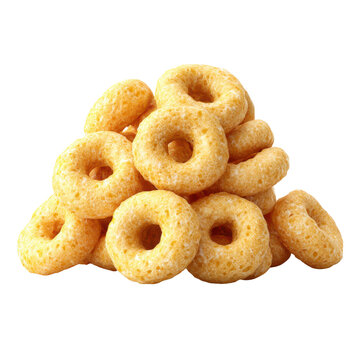 Stack of Yellow Breakfast Cereal Rings on a Black Background Cheerios loops, Isolated On White, Png Transparent, Cut Out