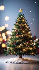 brightly illuminated Christmas tree adorned with bokeh lights