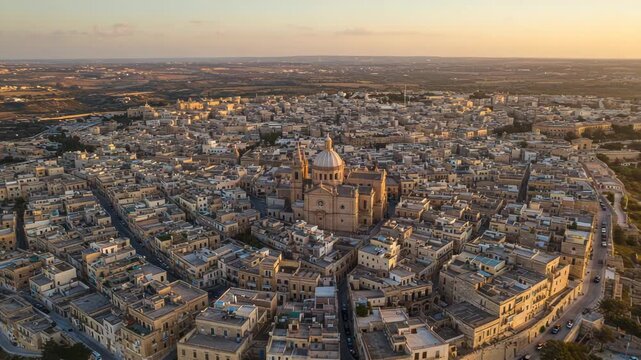 Aerial view of mdina, the old capital of malta at sunset