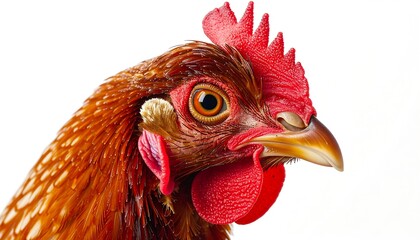 Close-up profile of a brown chicken
