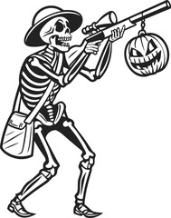 Skeleton Sniper Halloween Pumpkin Rifle Illustration