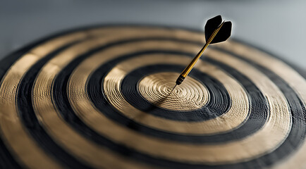 Precision dart hits bullseye on circular target symbolizing aim and success achieving goals