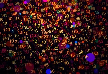 Abstract dark background with scattered decimal numbers forming a complex, random pattern,  complex,  technology