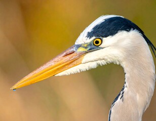 Close-up profile of a grey heron