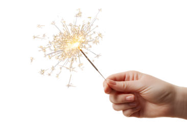  hand holding a sparkler isolated on a transparent background, png. png format with a white background and no text or images in the center of it