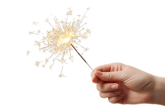  hand holding a sparkler isolated on a transparent background, png. png format with a white background and no text or images in the center of it - Powered by Adobe