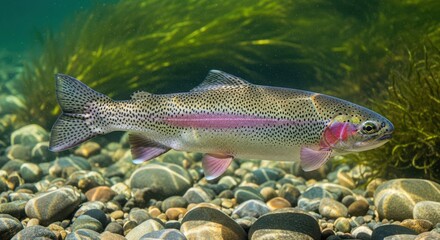 Beautiful Rainbow Trout Swimming Gracefully Through Clear River Water