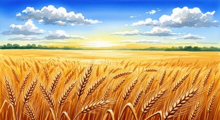 Golden Wheat Field Under A Bright Summer Sky