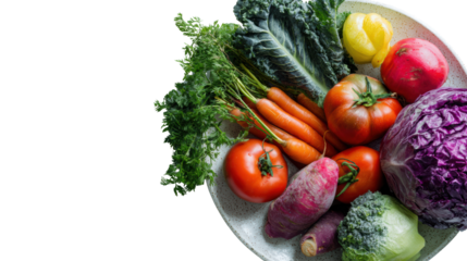 Fresh, vibrant vegetables arranged beautifully on a white plate.