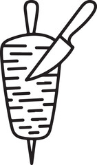 Hand drawn illustration of a rotating meat skewer with a knife slicing meat