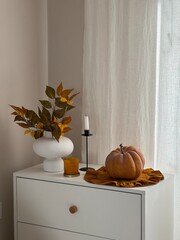Autumn Decor An Elegant and Charming Arrangement of Pumpkins and Leaves for the Fall Season