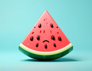 3D watermelon slice with sad expression