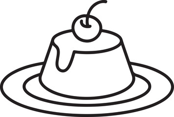 Simple outline drawing of a delicious dessert with cherry on top