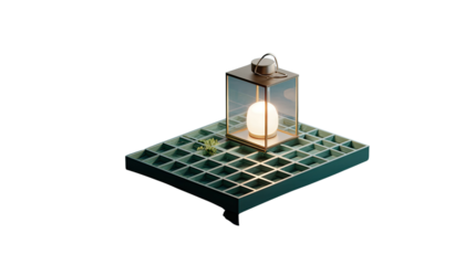 Glowing Lantern's Serenity: A single illuminated lantern rests gracefully, casting a gentle light, offering a sense of calmness.
