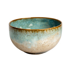 Rustic Ceramic Bowl with Blue and Brown Glaze and Speckled Texture pottery handmade, Isolated On White, Png Transparent, Cut Out