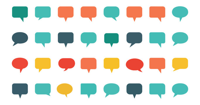 Collection of colorful speech bubbles and thought bubbles icons