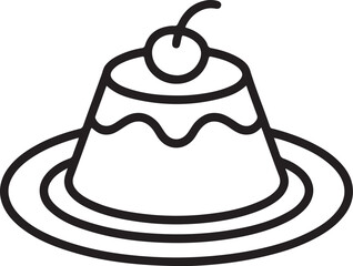 Simple outline illustration of a delicious dessert pudding with cherry on top