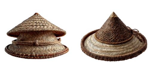 Traditional Asian conical hats isolated on transparent background