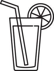 Simple line art illustration of a refreshing drink with a straw and lemon slice