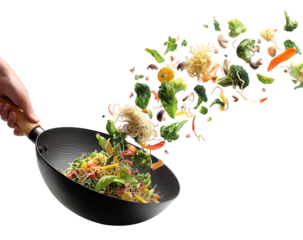 Stir Fry Vegetables Tossing in Wok Pan