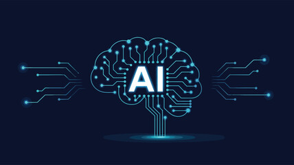  Futuristic glowing AI brain illustration with neural network lines and digital nodes on dark background, symbolizing artificial intelligence