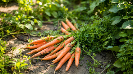 A harvest yields fresh carots coated in dirt