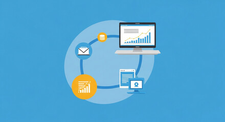Dynamic business analytics flow visualized with modern icons for data-driven success