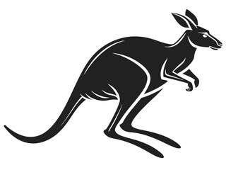 Silhouetted kangaroo logo design, leaping over stylized landscape. This stylized vector graphic features a kangaroo leaping across a stylized landscape, encircled by stars.