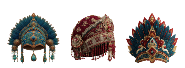 Intricate ceremonial headdresses isolated on transparent background