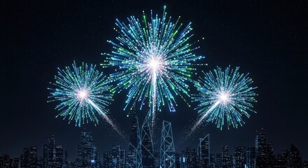 Celebratory fireworks display urban cityscape nighttime event festive atmosphere aerial view vibrant celebration