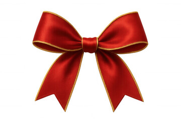Red festive gift bow with gold sparkling trim, denoting holidays, celebration, and luxury on transparent background