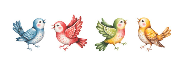 Cartoon birds illustration for children. Playful pastel bird clipart set for kids decor.