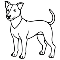 Simple line art illustration of a small dog standing alert isolated on white background