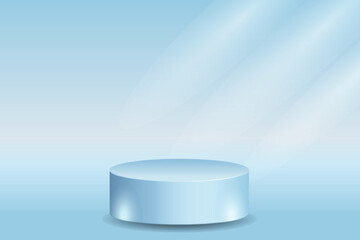 Futuristic 3D Blue Podium with Blue Spotlights, Perfect for Technology Concept, Product Display, Mockup, Showroom Showcase, and Modern Design Scene