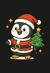 Penguin Santa Christmas Vector, Cute Penguin Santa Illustration, Penguin Santa Holiday Artwork, Funny Penguin Santa Cartoon, Festive Penguin Santa Design