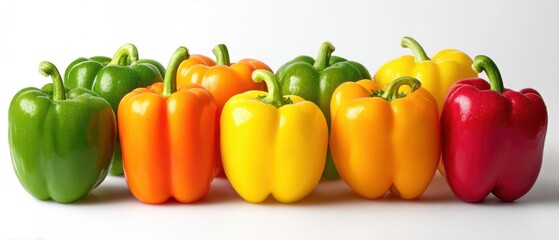 Colorful Bell Peppers Row Fresh Vegetables