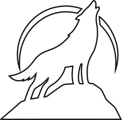 Minimal howling wolf outline vector icon, ideal for wildlife logos, outdoor branding, nature designs. Fully scalable and editable for print, web, and digital projects.