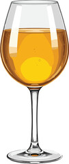 Elegant glass of golden wine drink, realistic transparent wineglass with reflection, luxury alcohol beverage illustration for celebration, party, bar, restaurant