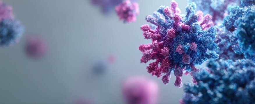 The virus particle captured in colorful 3D medical illustration showing viral infection