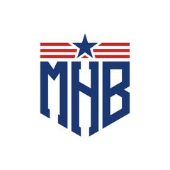 Patriotic MHB Logo with Star and American Flag Straps. Letter MHB Logo with USA Flag