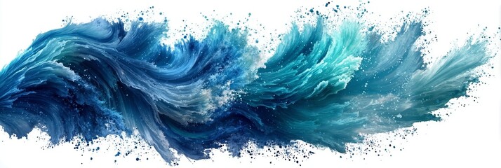 A blue wave with splashes of paint on a white background