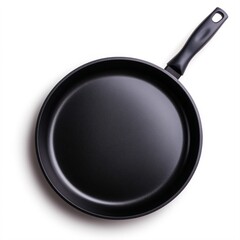 A sleek black frying pan, perfect for culinary use, ideal for promotional content in cooking tutorials, recipe blogs, or kitchen product advertisements, Versatile design suits various cuisines,