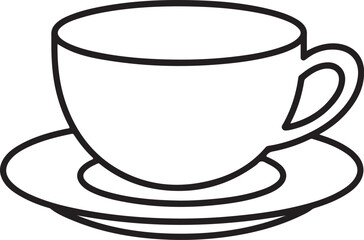 Simple outline drawing of a classic coffee cup and saucer